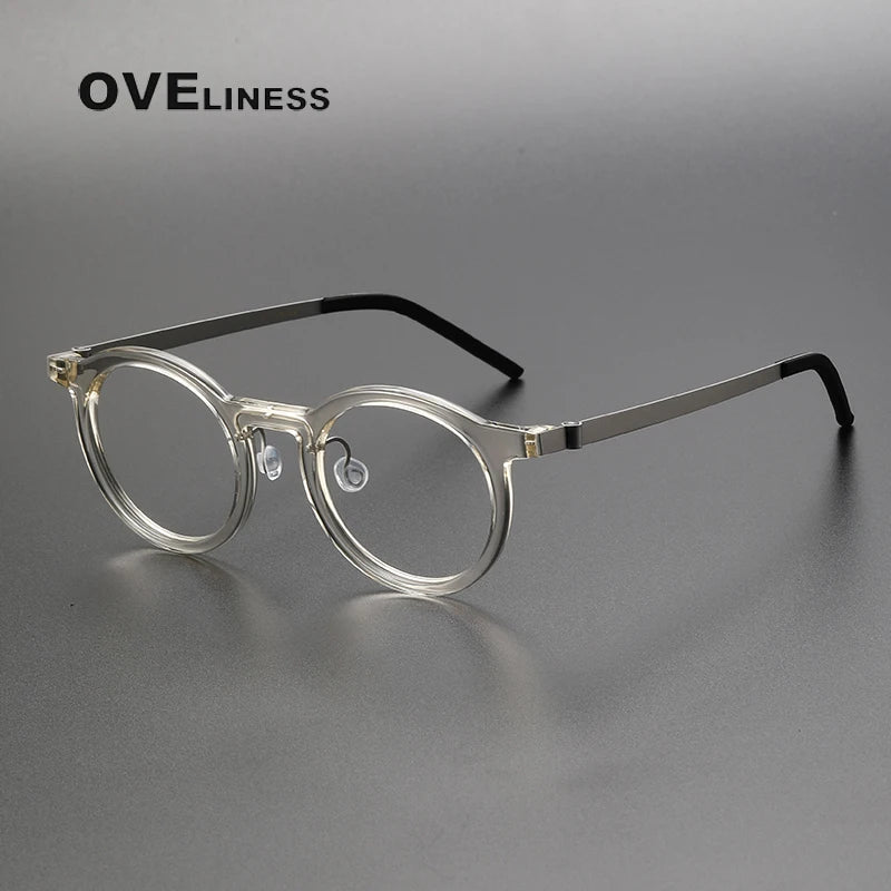 Oveliness Unisex Full Rim Round Acetate Titanium Eyeglasses 1846 Full Rim Oveliness champagne