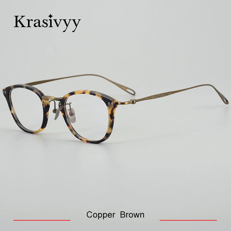 Krasivyy Unisex Full Rim Oval Titanium Acetate Eyeglasses 45955 Full Rim Krasivyy Copper Brown