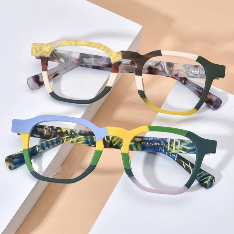 Nobler Unisex Full Rim Flat Top Square Frosted Acetate Eyeglasses 19358 Full Rim Nobler