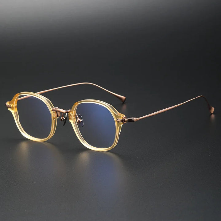 Aimee Unisex Full Rim Polygon Square Titanium Acetate Eyeglasses 11183 Full Rim Aimee Transparent-Tea