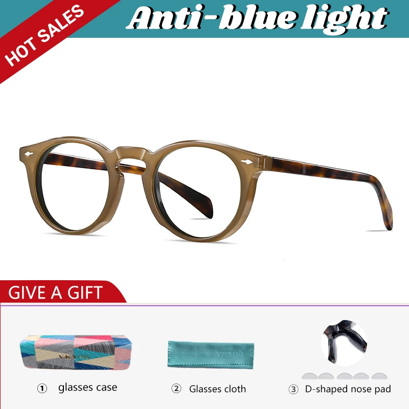 Vicky Unisex Full Rim Round Acetate Myopic Reading Glasses Polarized 31102 Reading Glasses Vicky Prescription custom S31102-C3-1