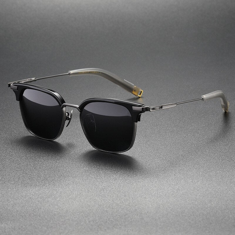 CCspace Men's Full Rim Square Titanium Acetate Polarized Sunglasses 56249 Sunglasses CCspace Sunglasses BlackGrey 56249