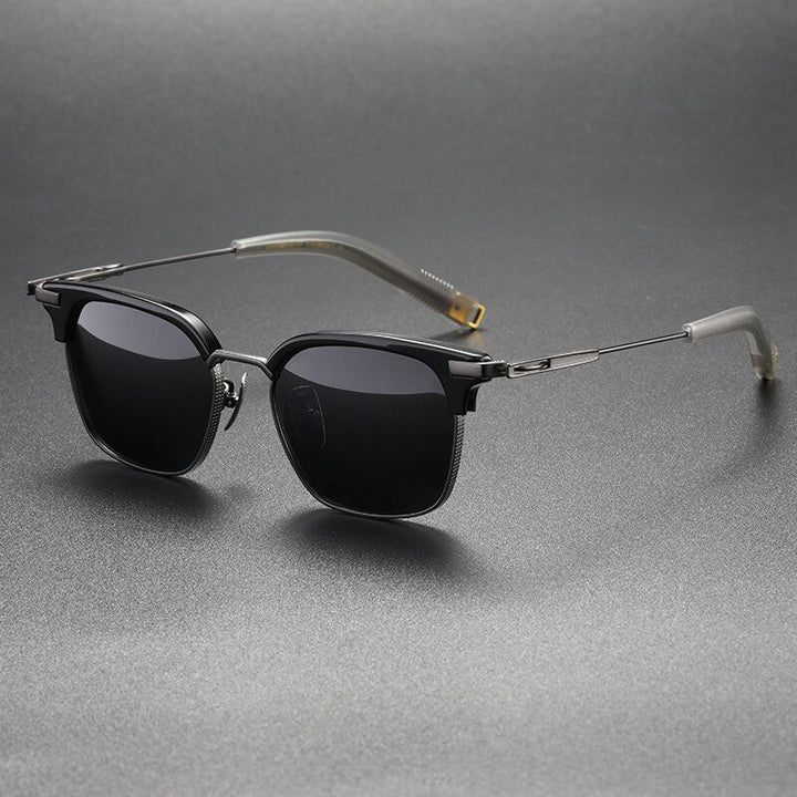 CCspace Men's Full Rim Square Titanium Acetate Polarized Sunglasses 56249 Sunglasses CCspace Sunglasses BlackGrey 56249