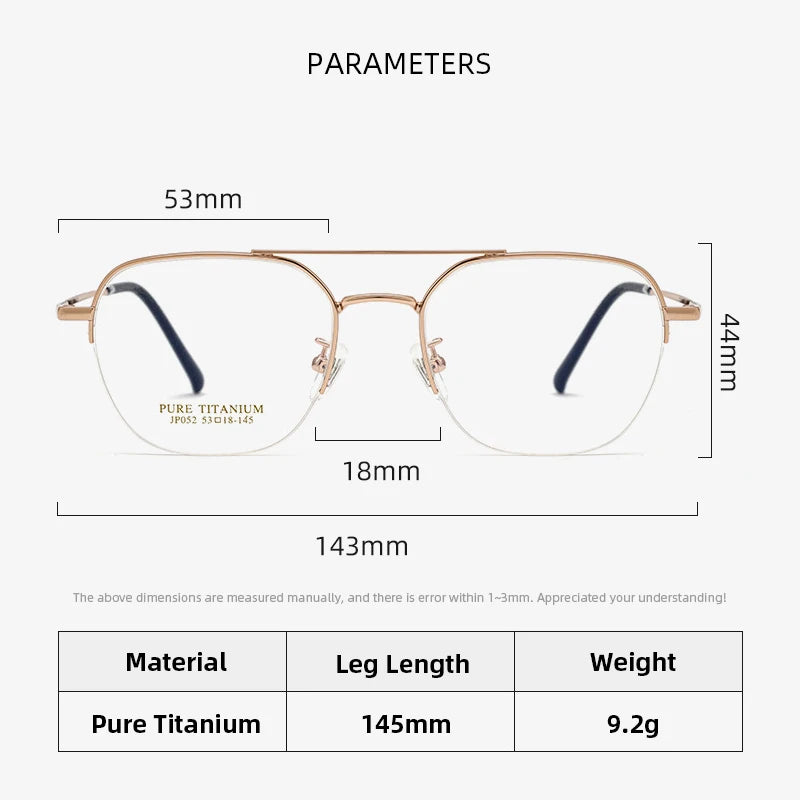 Gmei Unisex Semi Rim Square Double Bridge Titanium Eyeglasses P052 Semi Rim Gmei Optical