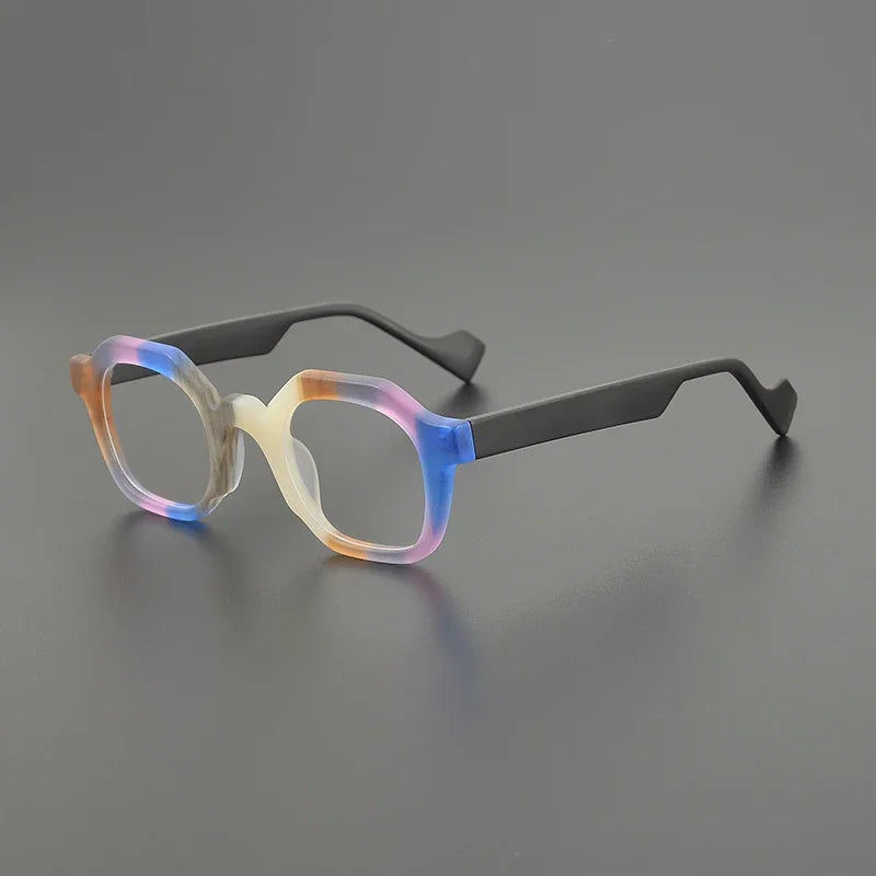 Hewei Women's Full Rim Flat Top Polygon Frosted Acetate Eyeglasses 19389 Full Rim Hewei C3 CHINA