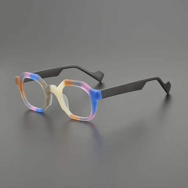 Hewei Women's Full Rim Flat Top Polygon Frosted Acetate Eyeglasses 19389 Full Rim Hewei C3 CHINA