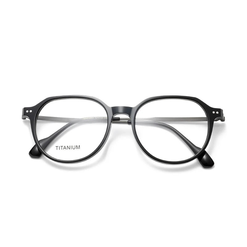 Aror Unisex Full Rim Flat Top Oval Acetate Titanium Eyeglasses 84298 Full Rim Aror black