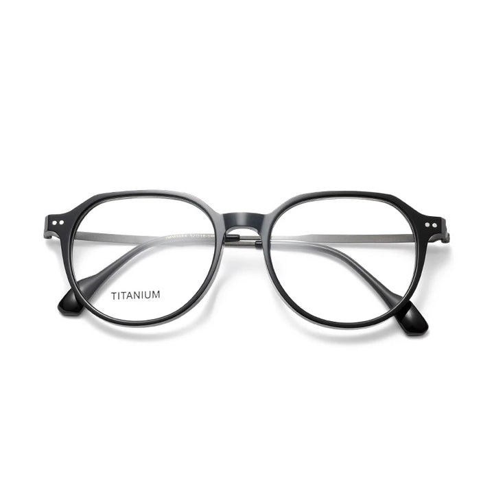 Aror Unisex Full Rim Flat Top Oval Acetate Titanium Eyeglasses 84298 Full Rim Aror black