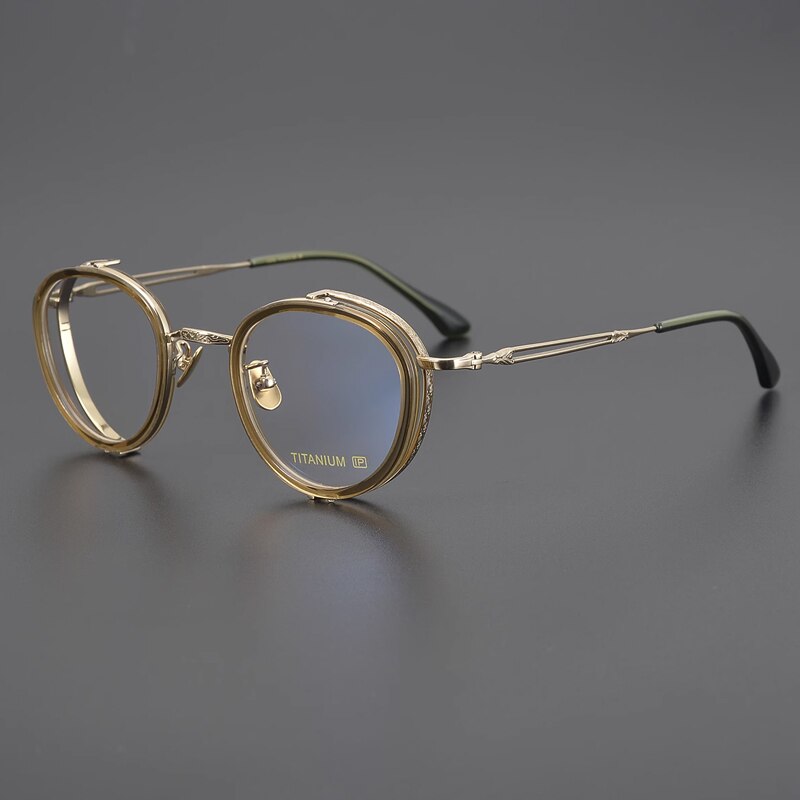 Gatenac Unisex Full Rim Round Square Acetate Titanium Eyeglasses Gxyj1050 Full Rim Gatenac Green Gold