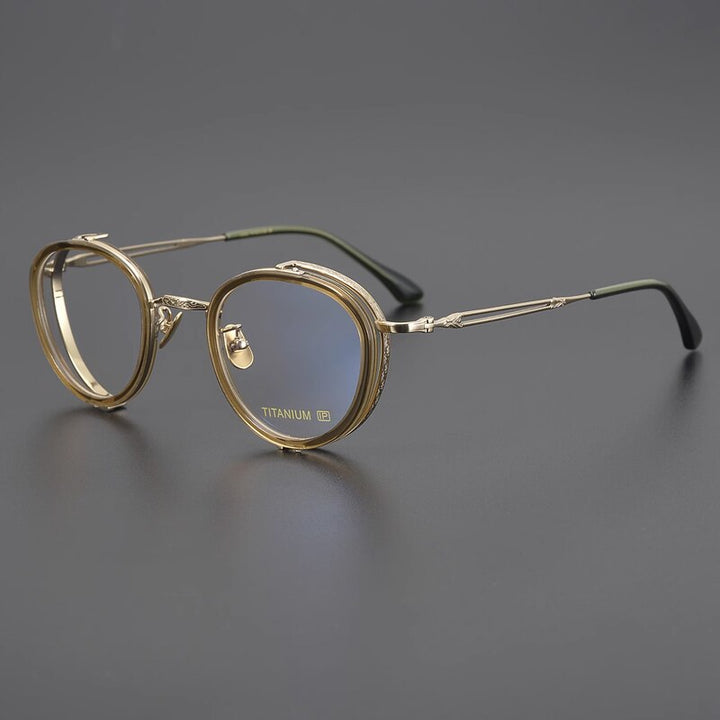 Gatenac Unisex Full Rim Round Square Acetate Titanium Eyeglasses Gxyj1050 Full Rim Gatenac Green Gold