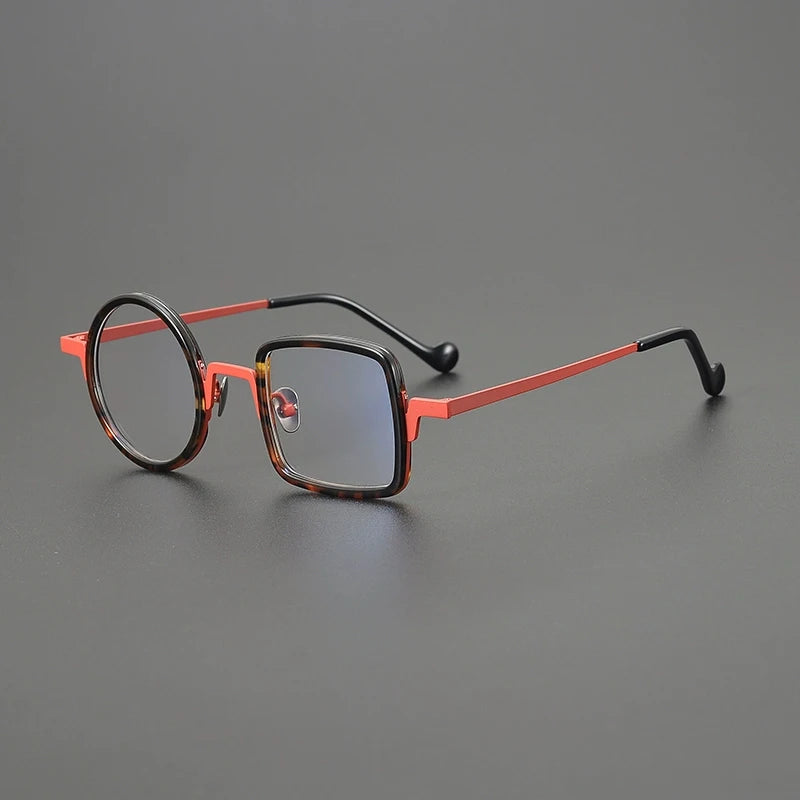 Gatenac Unisex Full Rim Round Square Titanium Acetate Eyeglasses G1528 Full Rim Gatenac Red