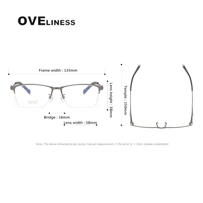 Oveliness Men's Semi Rim Square Titanium Eyeglasses 80880 Semi Rim Oveliness
