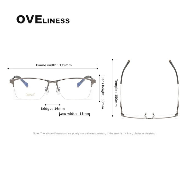 Oveliness Men's Semi Rim Square Titanium Eyeglasses 80880 Semi Rim Oveliness