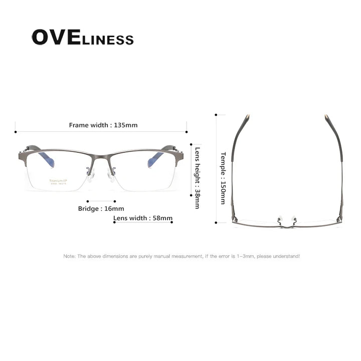 Oveliness Men's Semi Rim Square Titanium Eyeglasses 80880 Semi Rim Oveliness   