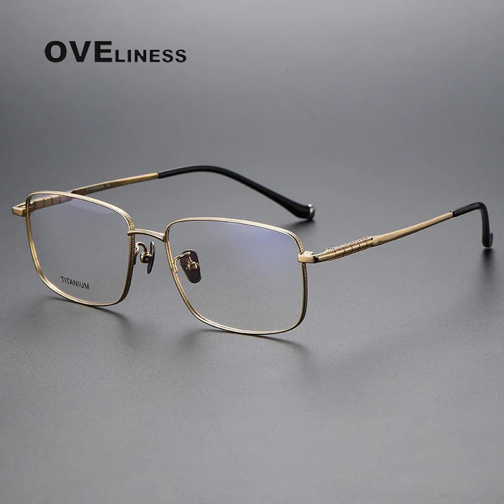Oveliness Men's Full Rim Square Titanium Eyeglasses 80902 Full Rim Oveliness gold  