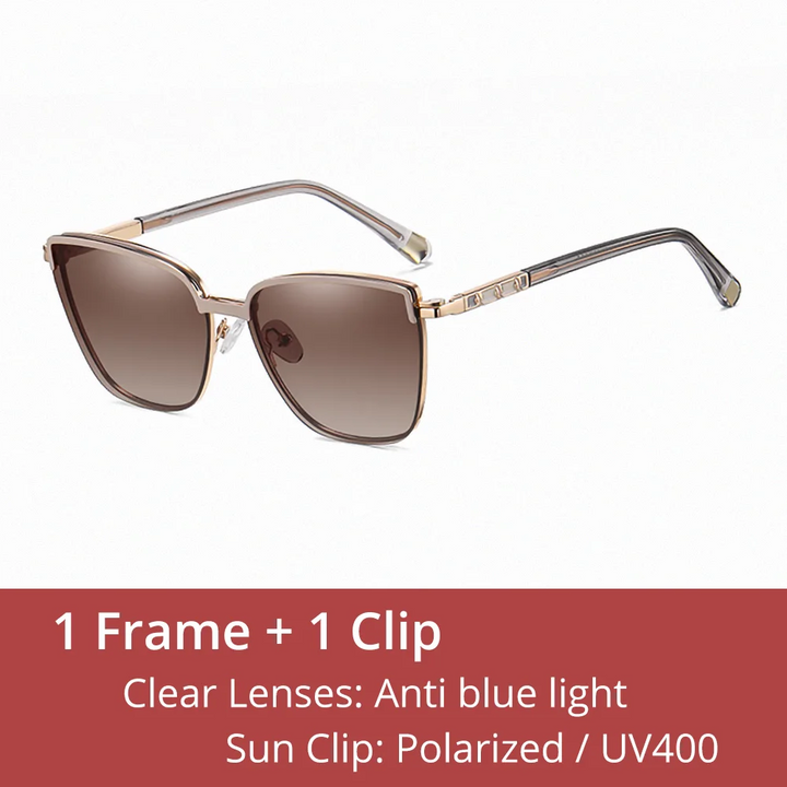 Ralferty Women's Full Rim Square Alloy Eyeglasses Clip On Sunglasses 85009