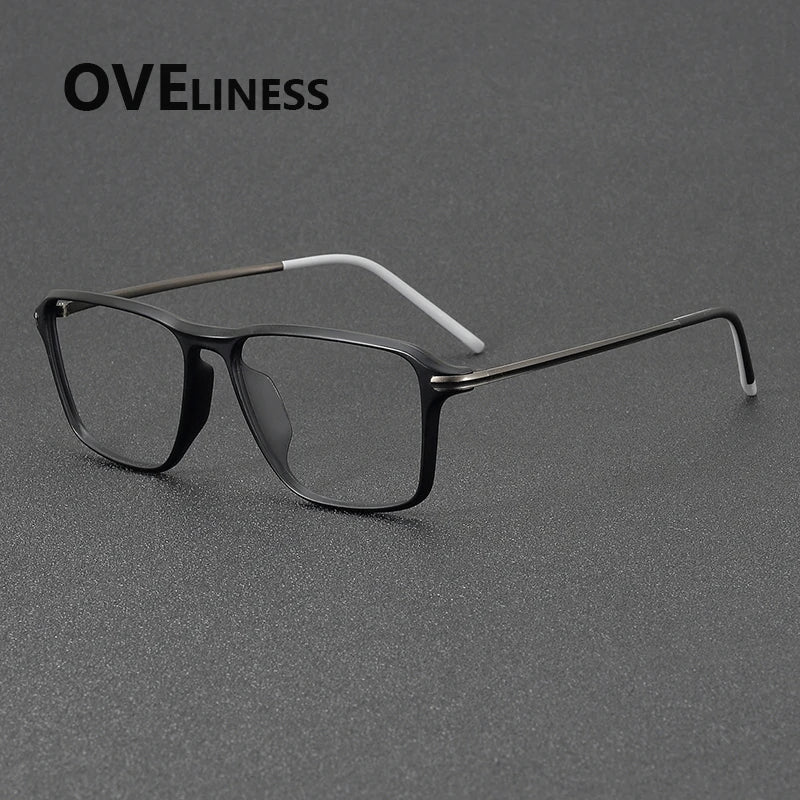 Oveliness Unisex Full Rim Square Acetate Titanium Eyeglasses 92351 Full Rim Oveliness matt black