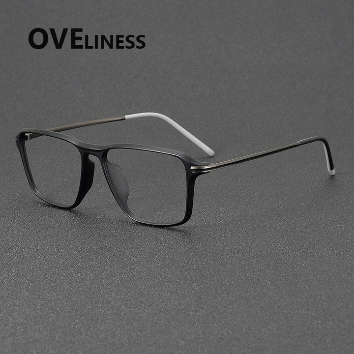 Oveliness Unisex Full Rim Square Acetate Titanium Eyeglasses 92351 Full Rim Oveliness matt black