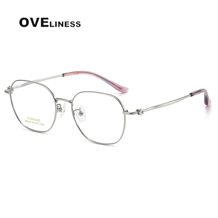 Oveliness Women's Full Rim Polygon Oval Titanium Eyeglasses 6016 Full Rim Oveliness silver