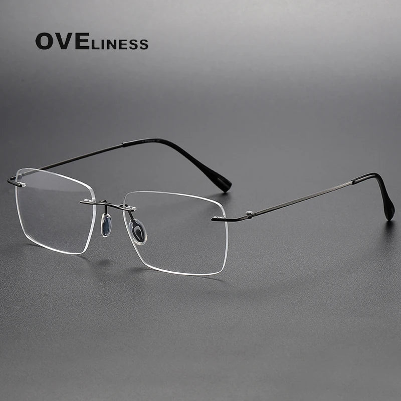 Oveliness Unisex Rimless Square Titanium Eyeglasses 80964 Rimless Oveliness gun