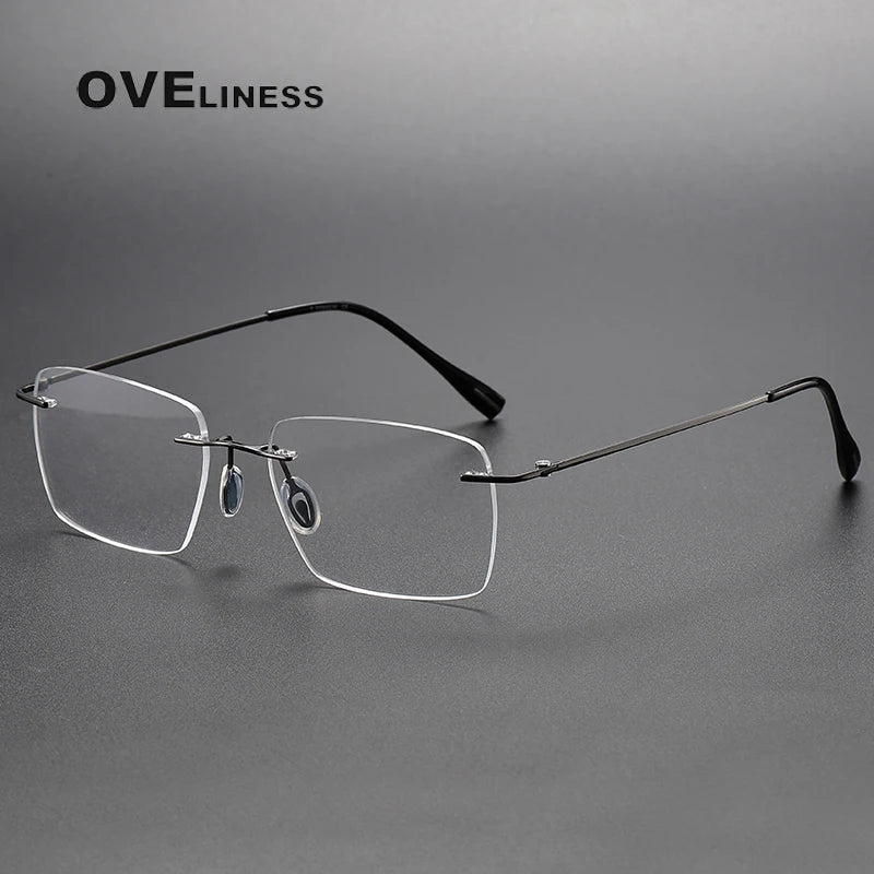 Oveliness Unisex Rimless Square Titanium Eyeglasses 80964 Rimless Oveliness gun  