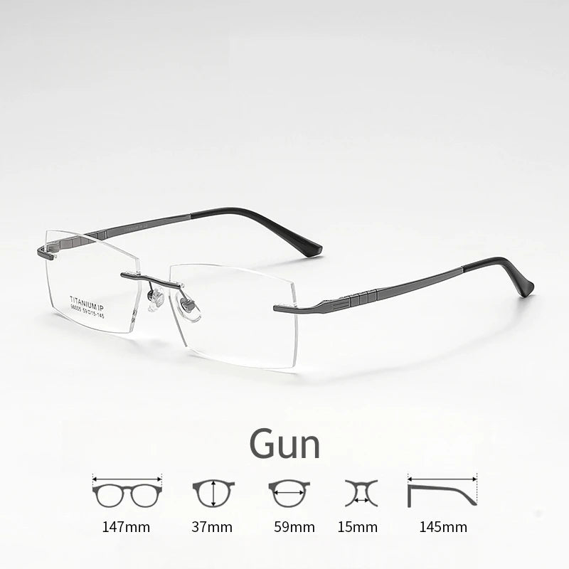 KatKani Men's Rimless Square Ttitanium Eyeglasses 98005 Rimless KatKani Eyeglasses Gun  