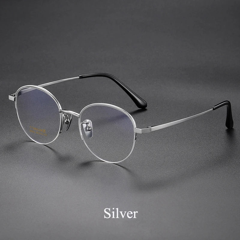 Bclear Unisex Semi Rim Round Titanium Eyeglasses 86682 Semi Rim Bclear Silver