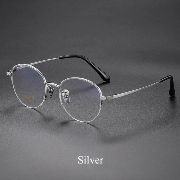 Bclear Unisex Semi Rim Round Titanium Eyeglasses 86682 Semi Rim Bclear Silver