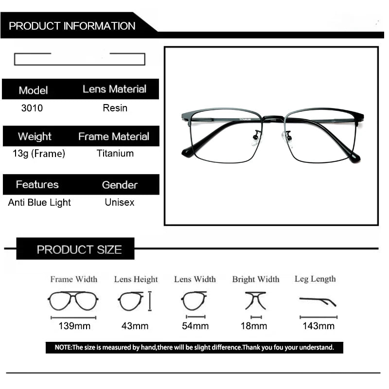 Kocolior Unisex Full Rim Big Square Titanium Eyeglasses 3010 Full Rim Kocolior