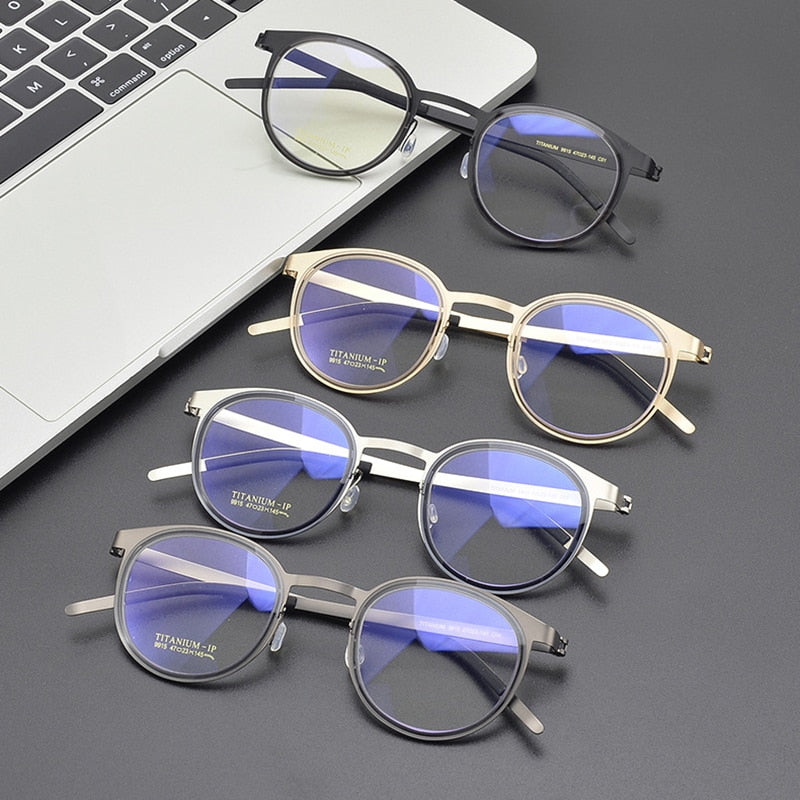 Bclear Unisex Full Rim Round Titanium Eyeglasses My9915 Full Rim Bclear
