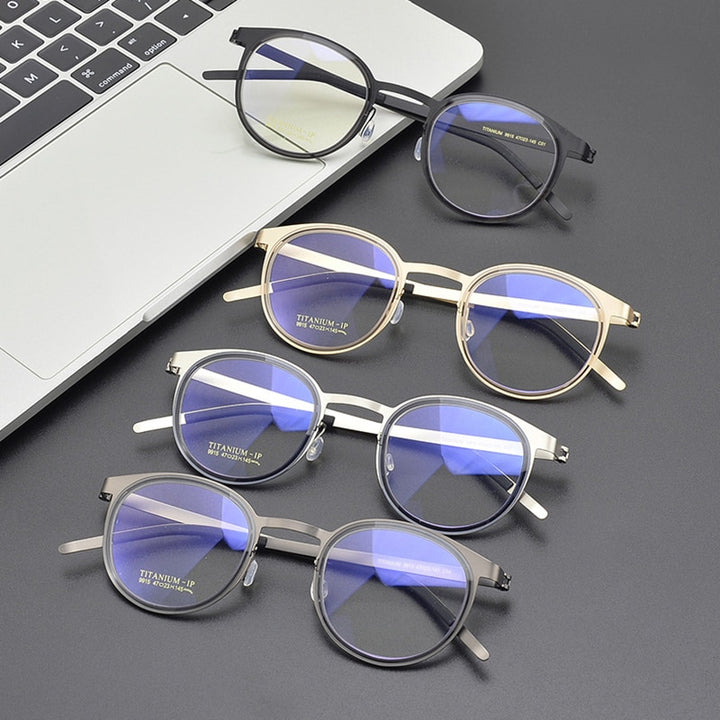 Bclear Unisex Full Rim Round Titanium Eyeglasses My9915 Full Rim Bclear
