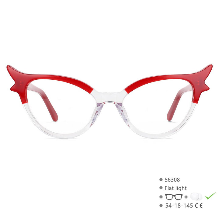 CCspace Women's Full Rim Oval Cat Eye Acetate Hyperopic Reading Glasses R56308 Reading Glasses CCspace 0 RedClear