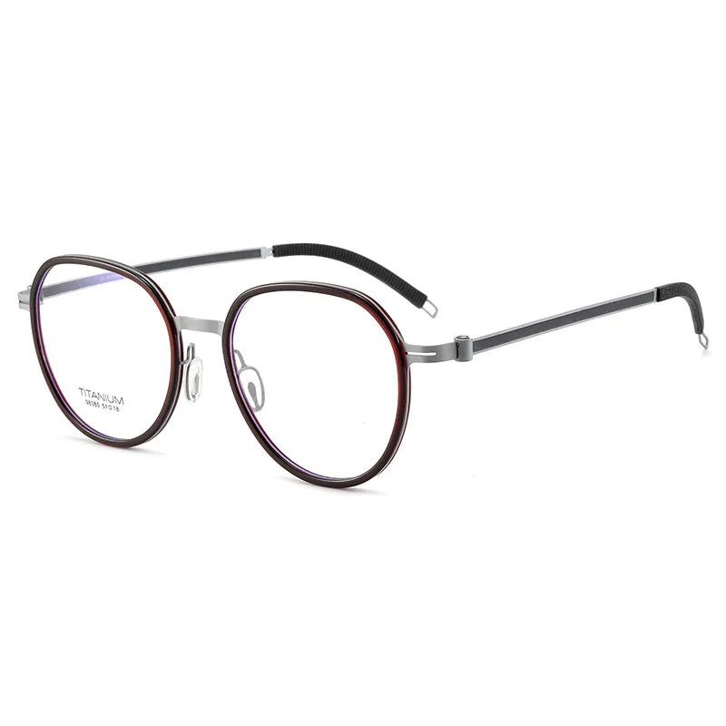 CCspace Unisex Full Rim Round Titanium Eyeglasses 57284 Full Rim CCspace RedSilver