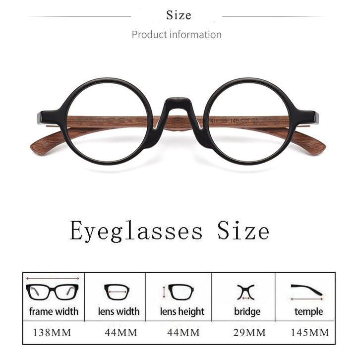 Hdcrafter Unisex Full Rim Round Wood Eyeglasses 5610d Full Rim Hdcrafter Eyeglasses