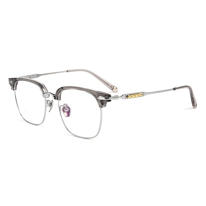 Yimaruili Men's Full Rim Square Titanium Eyeglasses J0062t Full Rim Yimaruili Eyeglasses Transparent Gray  