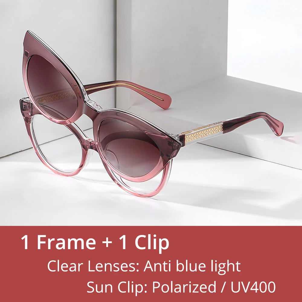 Ralferty Women's Full Rim Cat Eye Tr 90 Eyeglasses Clip On Sunglasses 81631