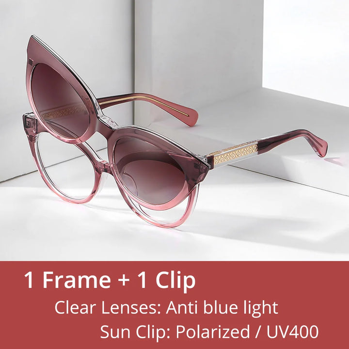 Ralferty Women's Full Rim Cat Eye Tr 90 Eyeglasses Clip On Sunglasses 81631