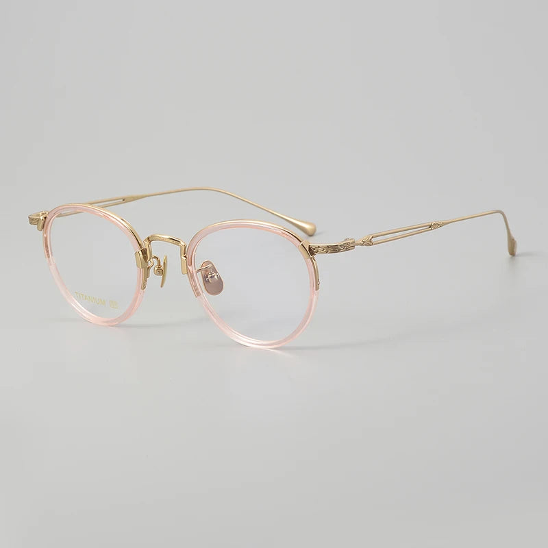 Black Mask Unisex Full Rim Oval Titanium Acetate Eyeglasses E046 Full Rim Black Mask Pink-Golden