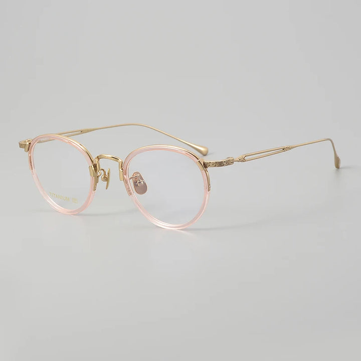 Black Mask Unisex Full Rim Oval Titanium Acetate Eyeglasses E046 Full Rim Black Mask Pink-Golden