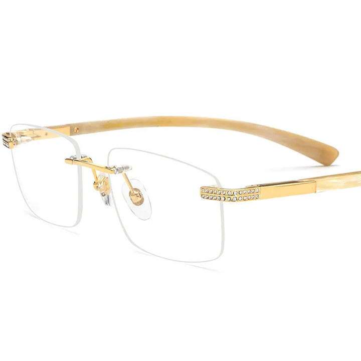 Hewei Unisex Rimless Square Studded Titanium Horn Eyeglasses 90022