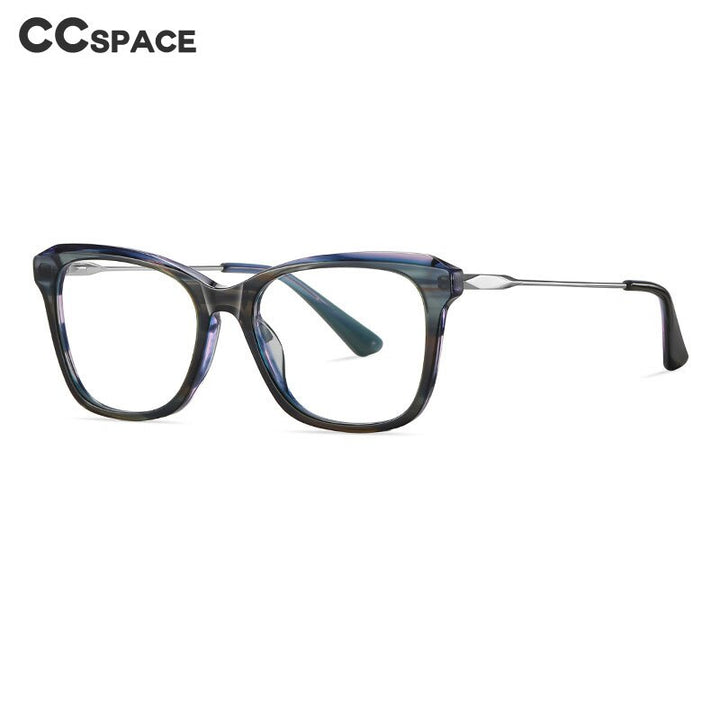 CCspace Women's Full Rim Square Cat Eye Spring Hinge Acetate Alloy Eyeglasses 56241 Full Rim CCspace