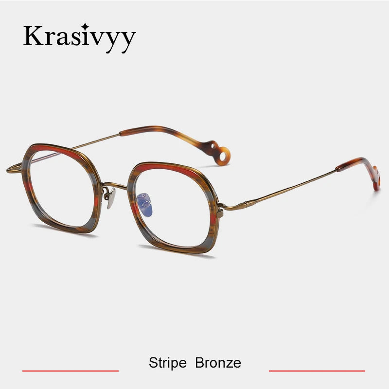 Krasivyy Women's Full Rim Square Titanium Acetate Eyeglasses 45962 Full Rim Krasivyy Stripe Bronze