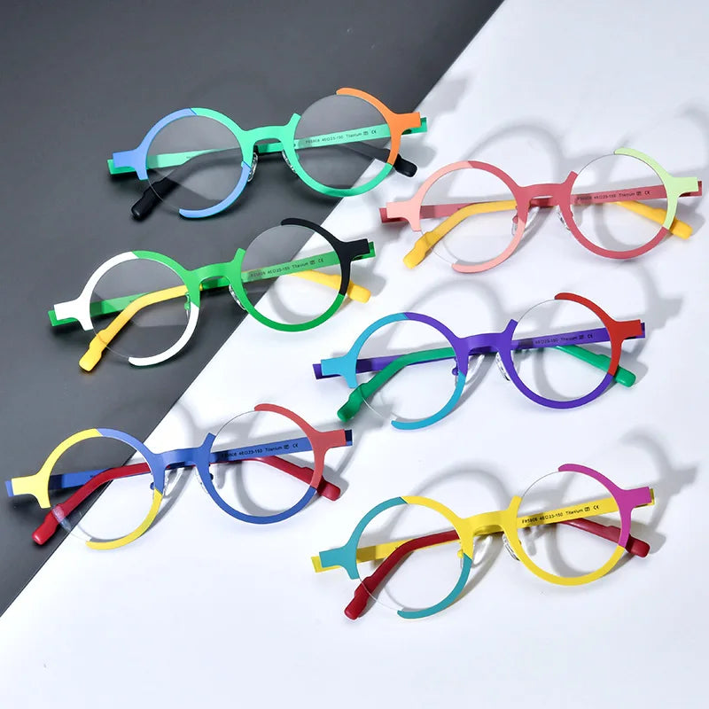 Nobler Unisex Semi Rim Round Titanium Eyeglasses 5808 Full Rim Nobler