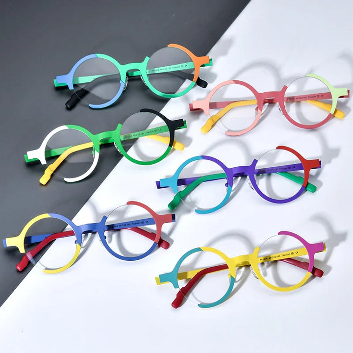 Nobler Unisex Semi Rim Round Titanium Eyeglasses 5808 Full Rim Nobler