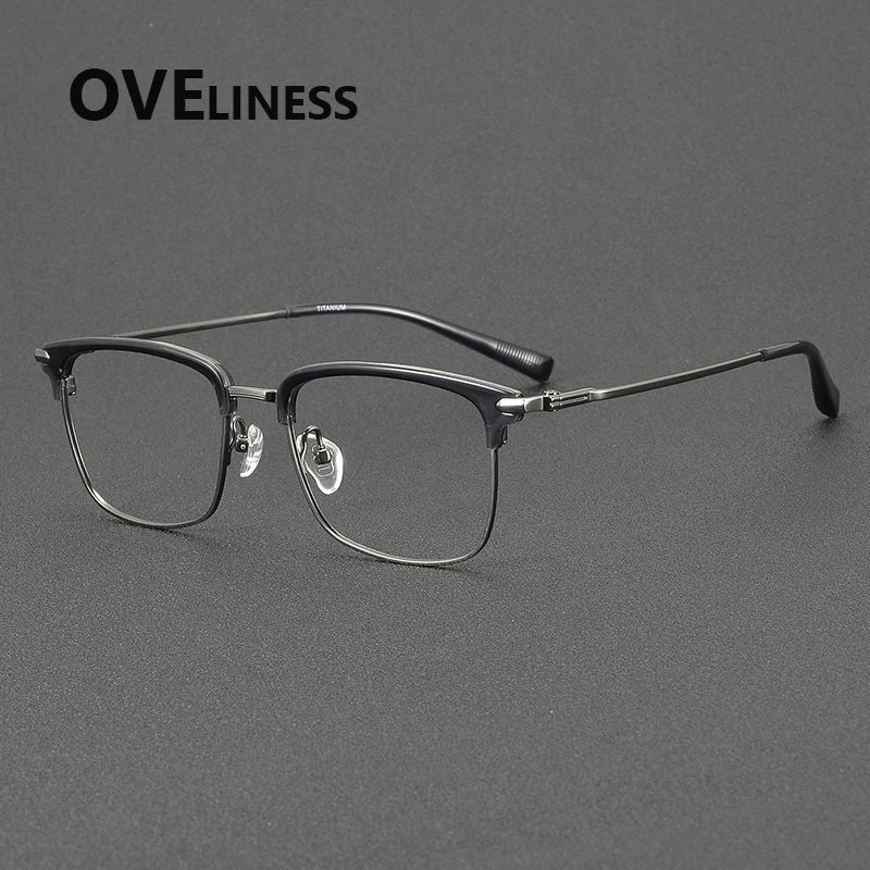Oveliness Men's Full Rim Square Acetate Titanium Eyeglasses 852003 Full Rim Oveliness grey gun