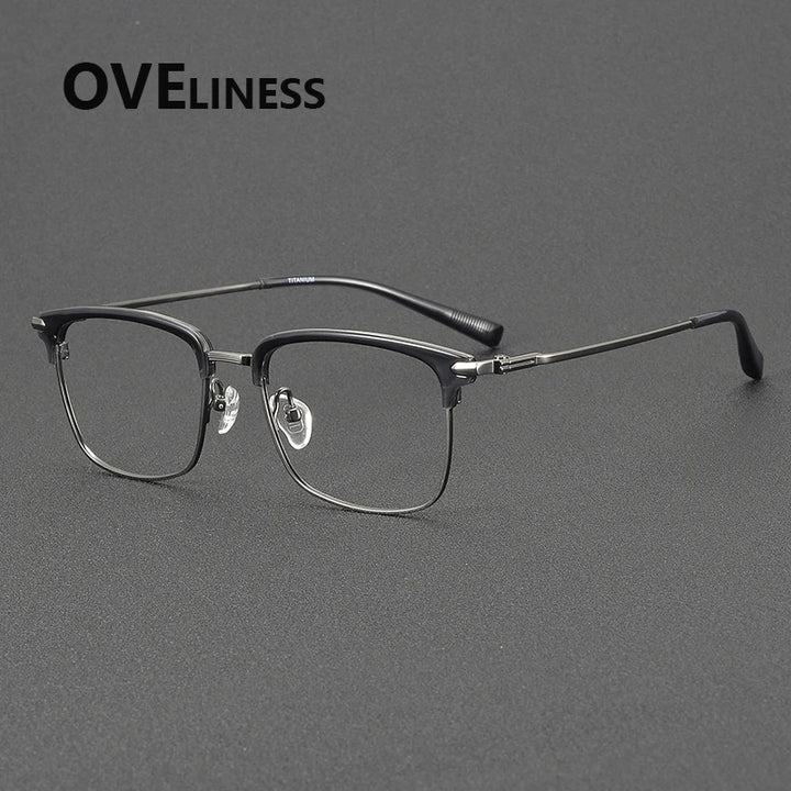 Oveliness Men's Full Rim Square Acetate Titanium Eyeglasses 852003 Full Rim Oveliness grey gun