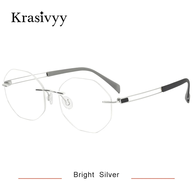 Krasivyy Women's Rimless Polygon Round Titanium Eyeglasses 16079 Rimless Krasivyy Bright Silver CN