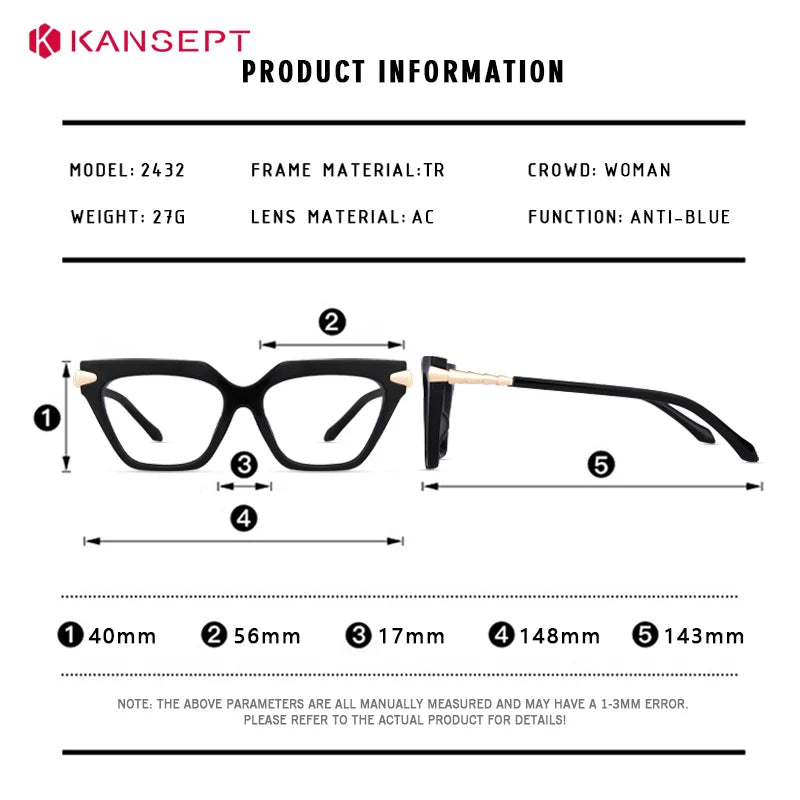 Kansept Women's Full Rim Brow Line Cat Eye Tr 90 Alloy Reading Glasses 243244