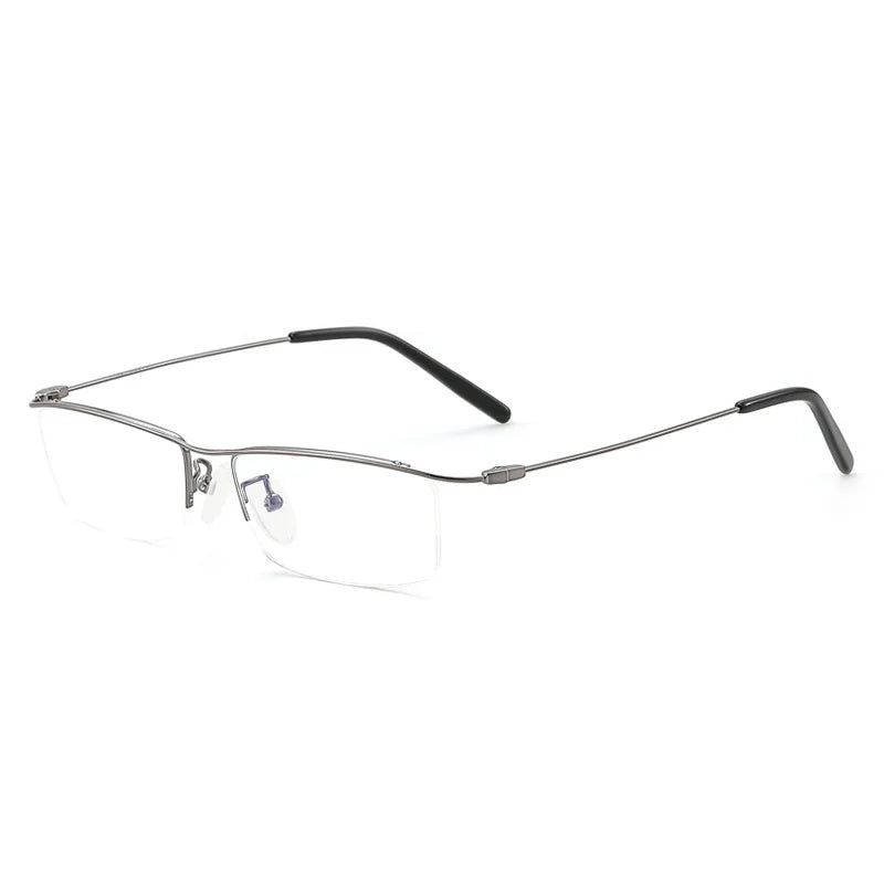 Hdcrafter Unisex Semi Rim Browline Square Titanium Eyeglasses 6688 Semi Rim Hdcrafter Eyeglasses Gun