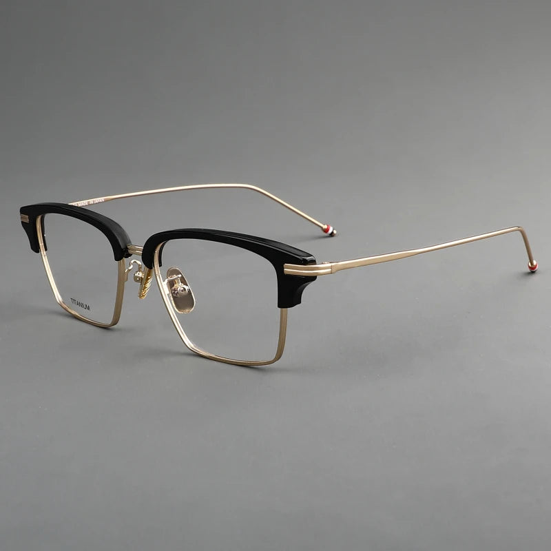 Black Mask Unisex Full Rim Big Square Acetate Titanium Eyeglasses 55422